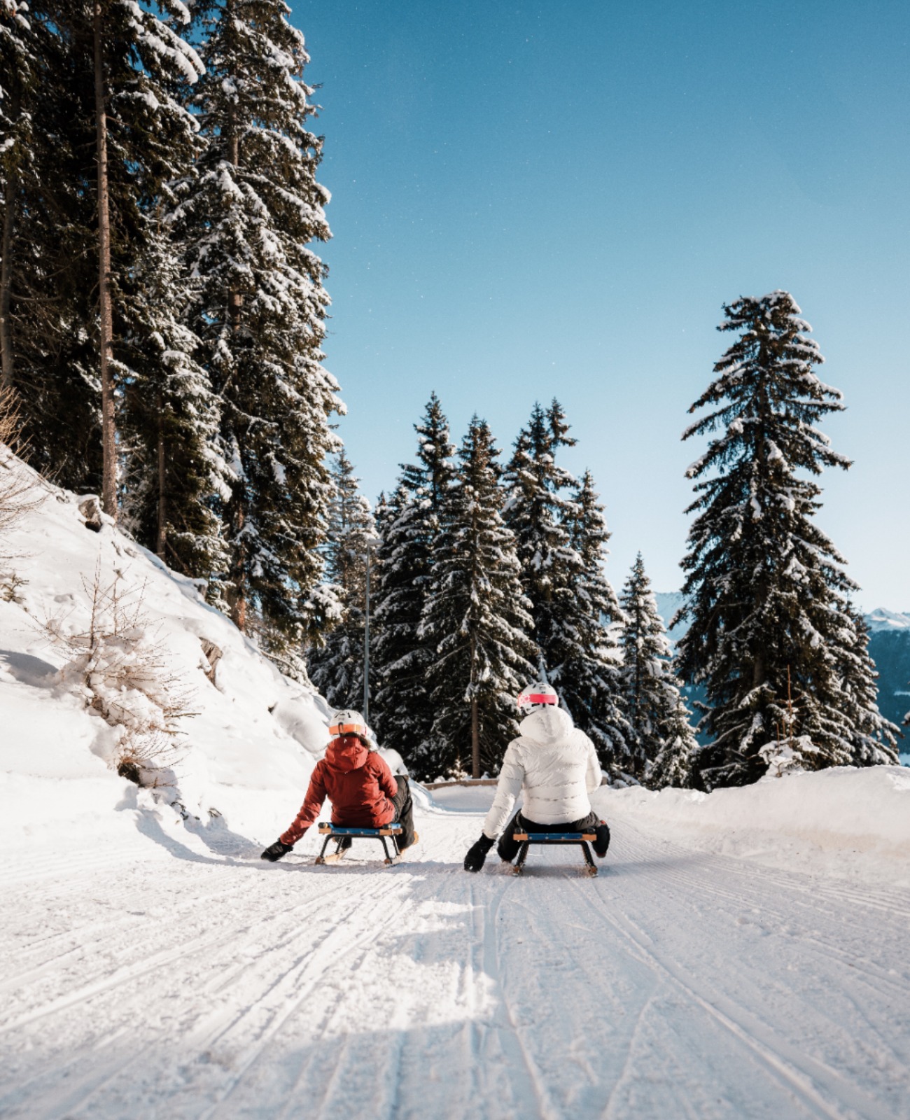 Rodeln auf der Rodelbahn bei Sterzing mit Winterlandschaft rund um das Hotel Wieser